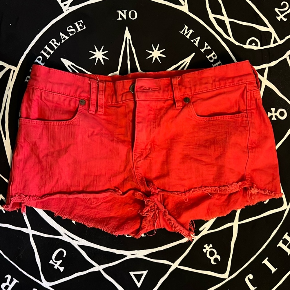 Bright red madewell cutoff shorts